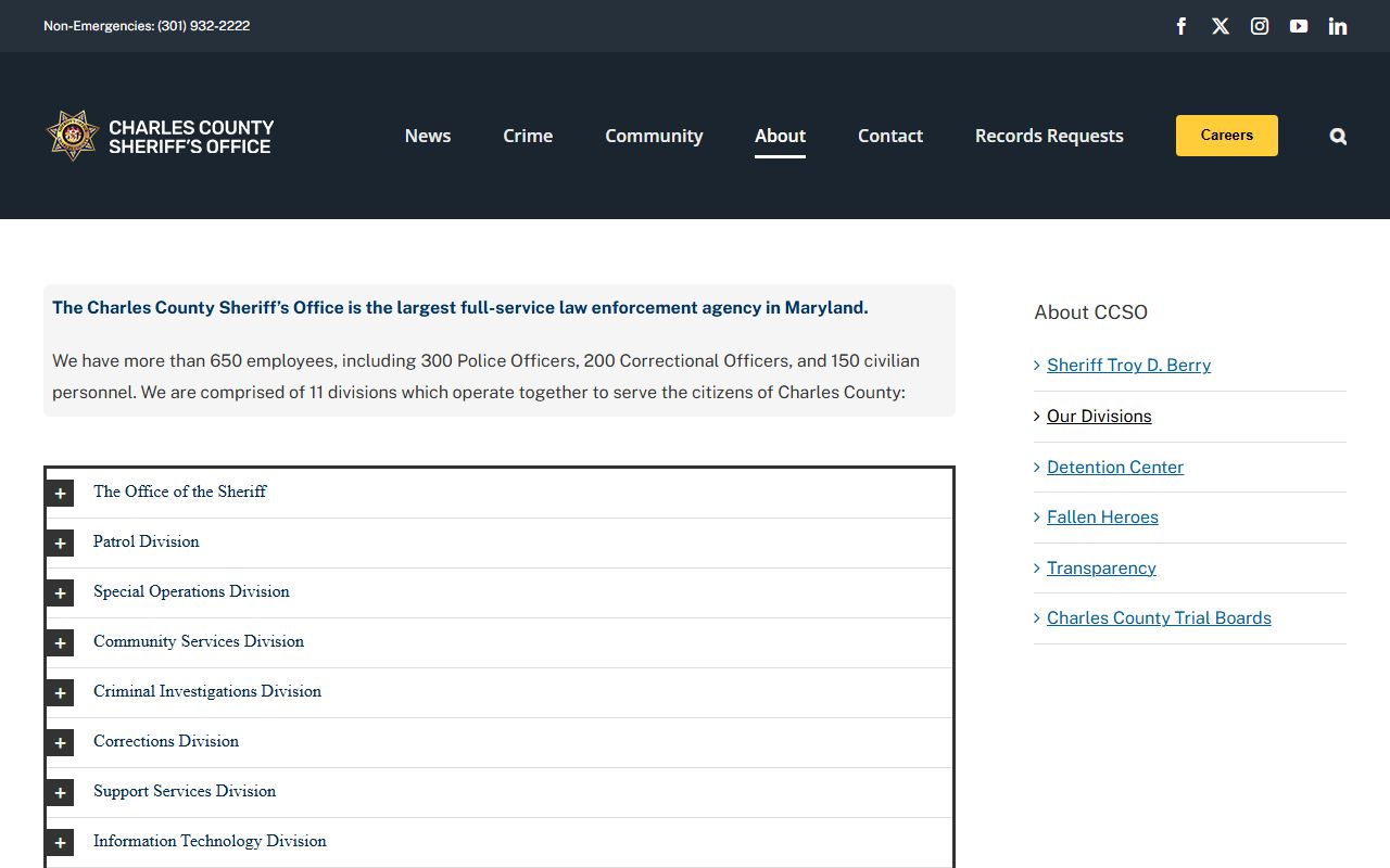 Charles County Sheriff's Office Corrections Division inmate records and jail services information