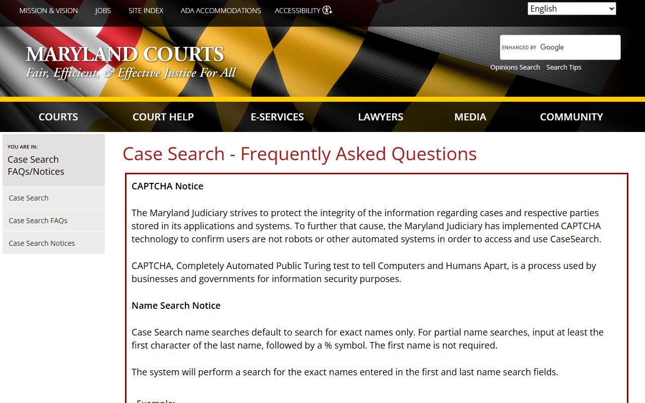 Charles County court records after arrest search rules in Maryland Case Search FAQ